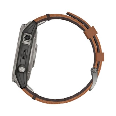 Часы Garmin Fenix 7 Sapphire Solar титановый серый с коричневым кожаным ремешком
